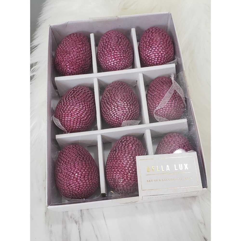 NEW BELLA LUX DECORATIVE EASTER EGGS 9 BEADED EASTER TREE DECOR PURPLE GLAM